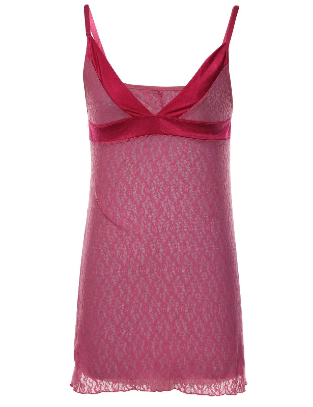 Pink Lace Y2K Slip Dress - XS