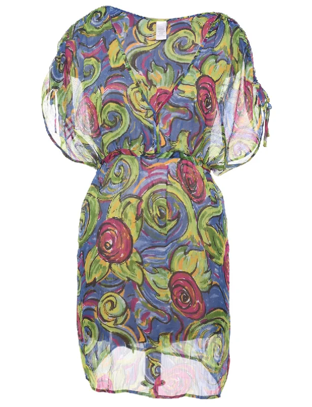 Psychedelic Print Sheer Dress - L