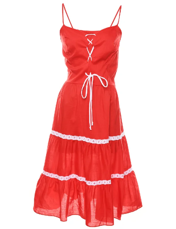 Red & White 1970s Milkmaid Dress - S