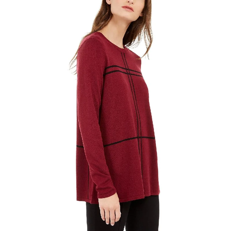 Alfani Women's Grid-Pattern Sweater Red Size Medium