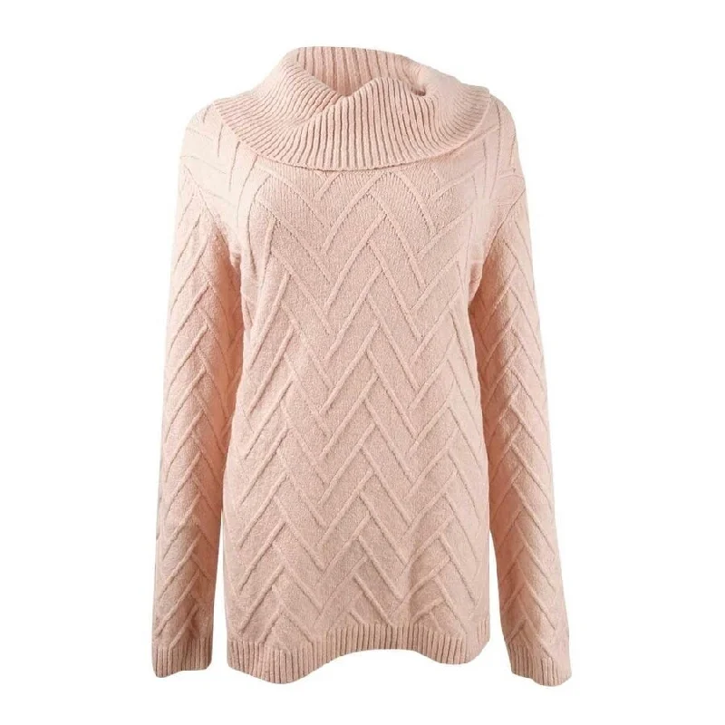 Calvin Klein Women's Chevron-Stitch Cowlneck Sweater Pink Size XL