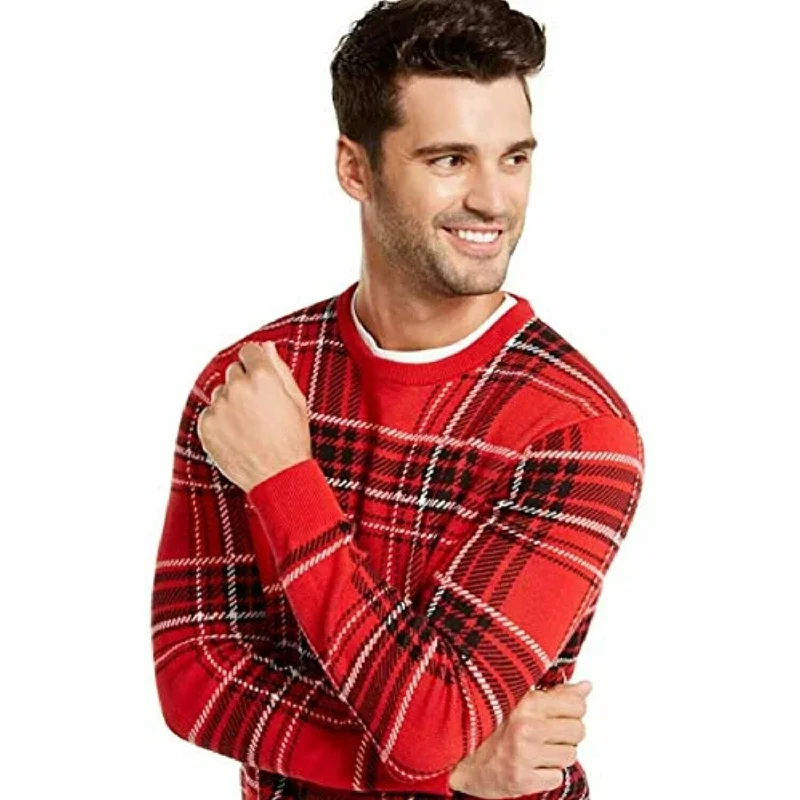 Charter Club Men's Plaid Family Family Sweater Medium Red Size Medium