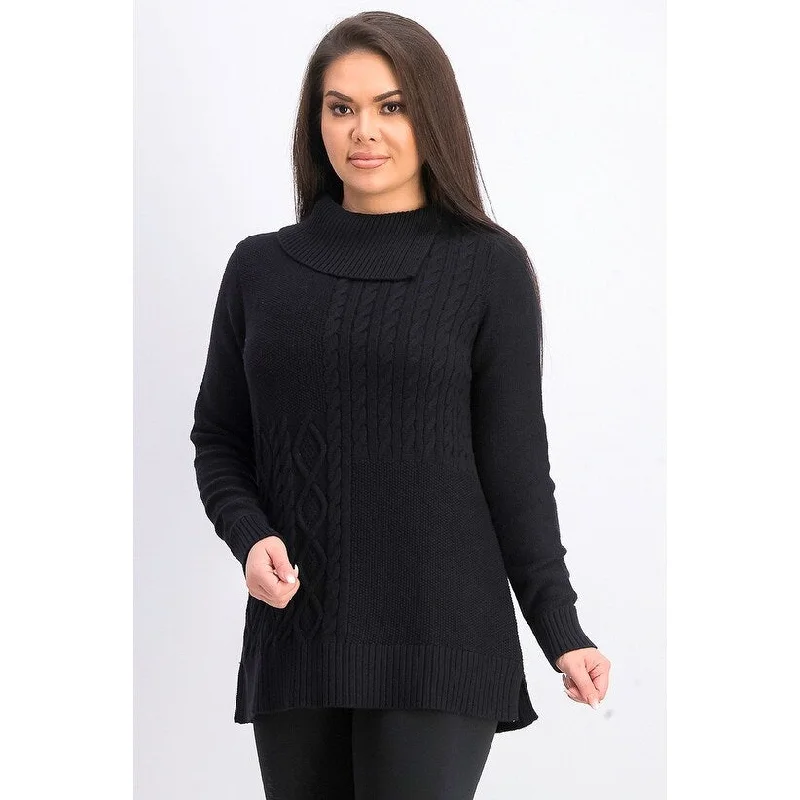 Charter Club Women's Patchwork-Stitch Sweater Black Size L - LARGE