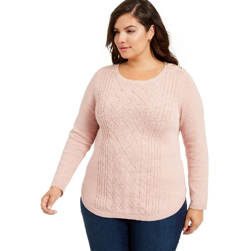 Charter Club Women's Plus Size Cable-Knit Sweater Pink Size 2X