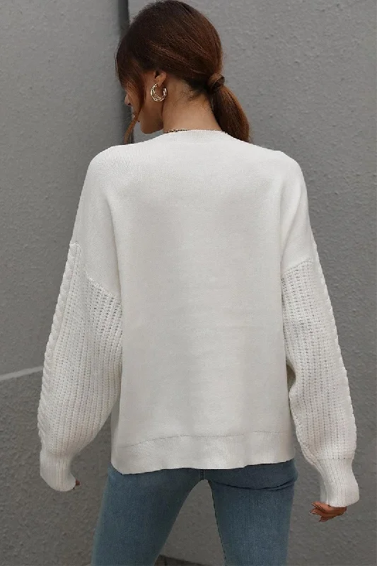 LOOSE FIT CABLE KNIT SLEEVE SWEATER TOP