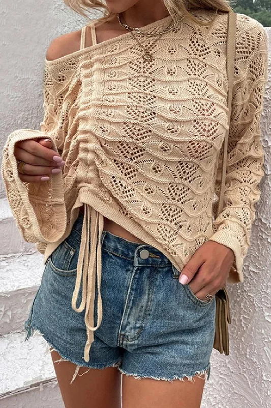 LOOSE FIT DRAWSTRING HOLLOW KNIT SWEATER