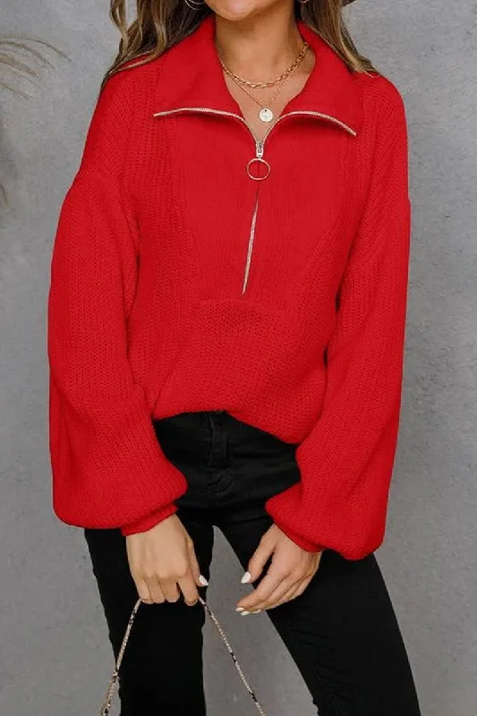 WOMENS HALF ZIP UP CASUAL SWEATER