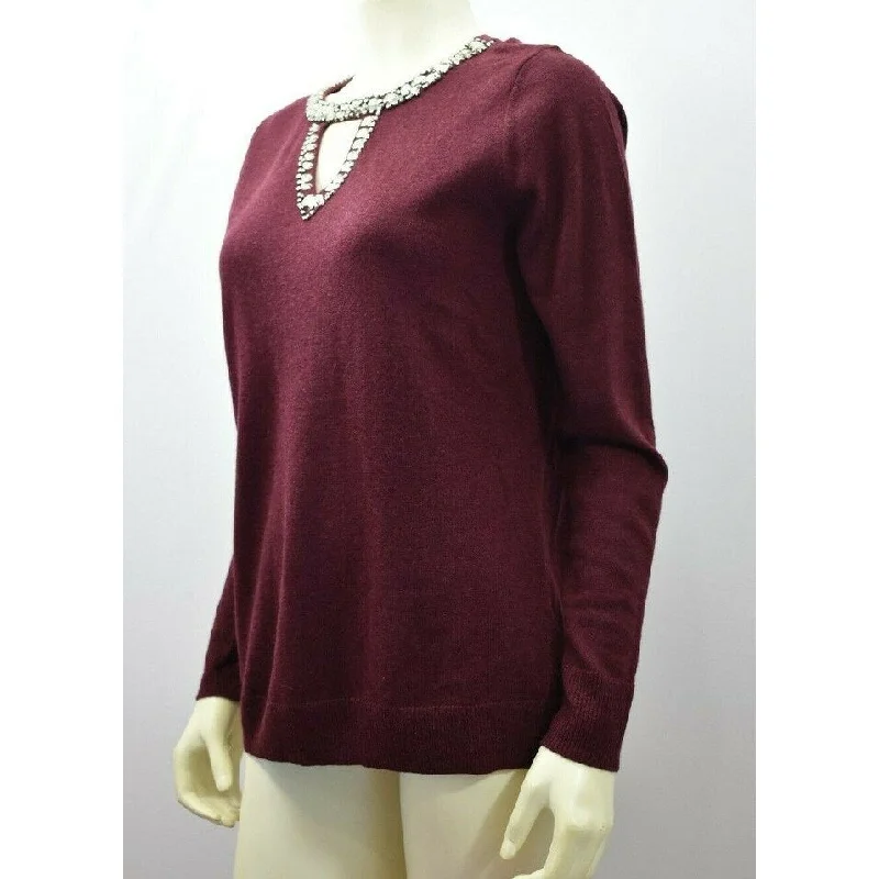 INC International Concepts Women's Embellished Keyhole Sweater Maroon Size Large