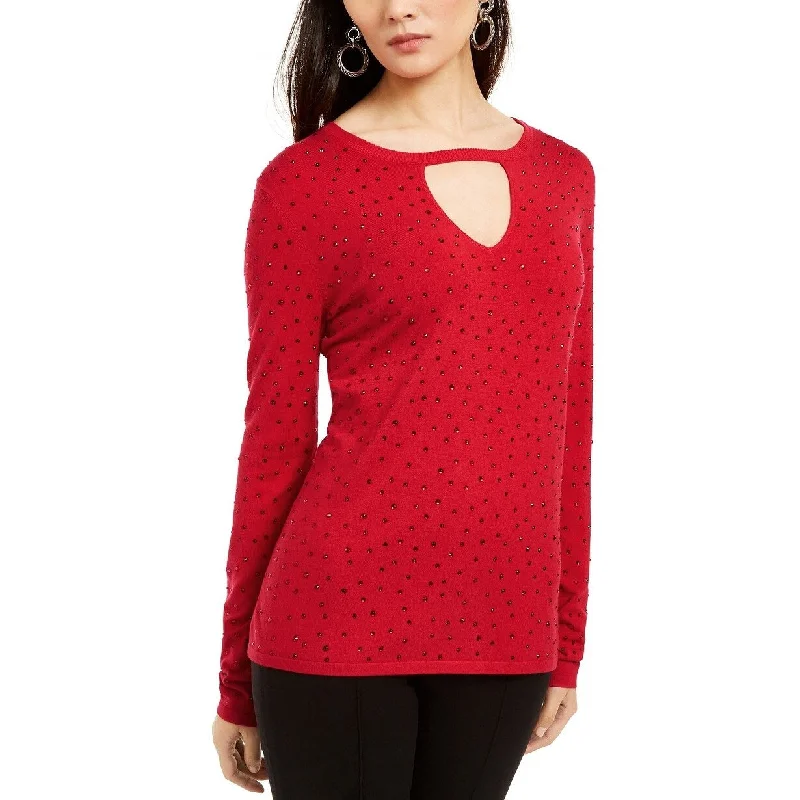 INC International Concepts Women's Embellished Keyhole Sweater Red Size Small