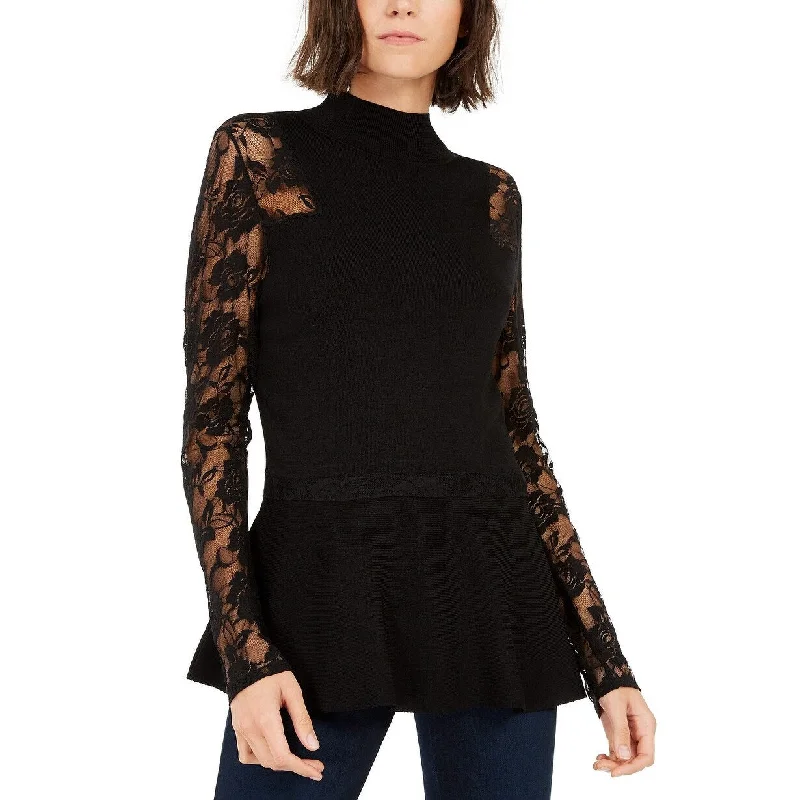 INC International Concepts Women's Lace Peplum Sweater Black Size Large