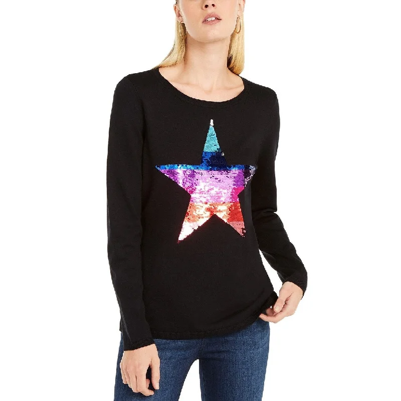 INC International Concepts Women's Sequin Star Sweater Black Size Small