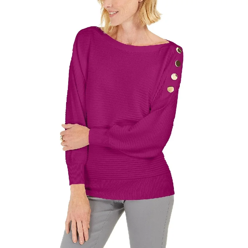 JM Collection Women's Button-Sleeve Sweater Purple Size Large