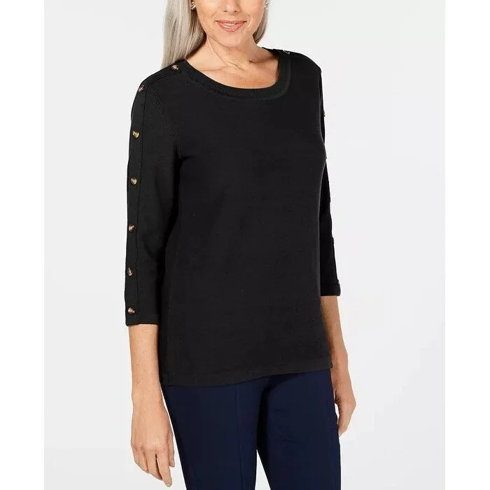 Karen Scott Women's 3/4 Sleeve Sweater Black Size XX-Large