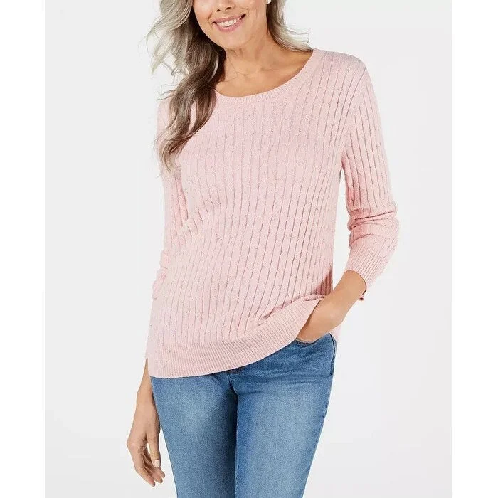 Karen Scott Women's Cable Knit Scoop Neck Sweater Pink Size Petite Small - Petite Small