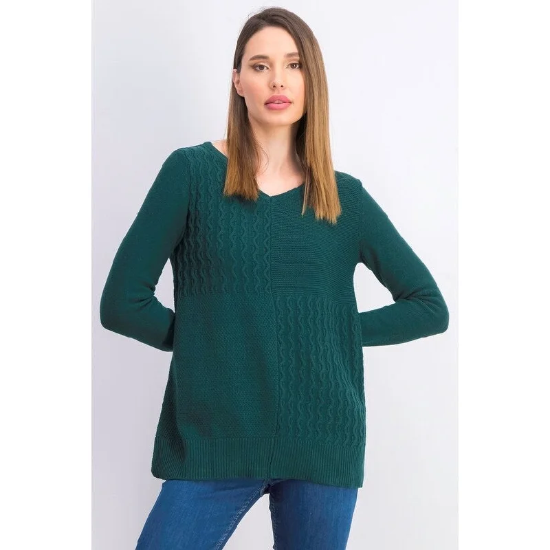 Karen Scott Women's Cotton Mixed-Stitch Sweater Green Size Small