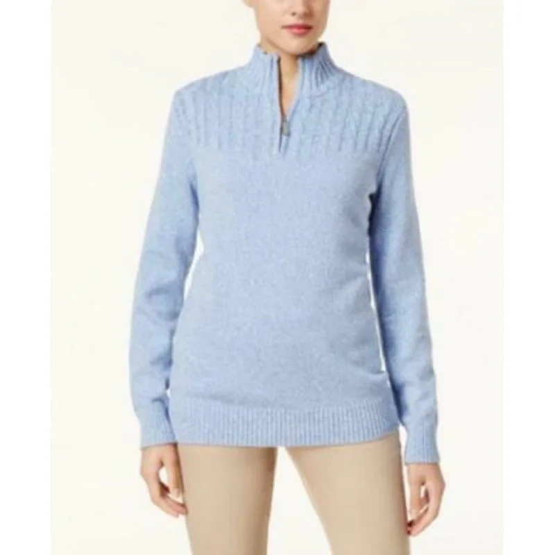 Karen Scott Women's Marled-Knit Quarter-Zip Sweater Blue Size Large