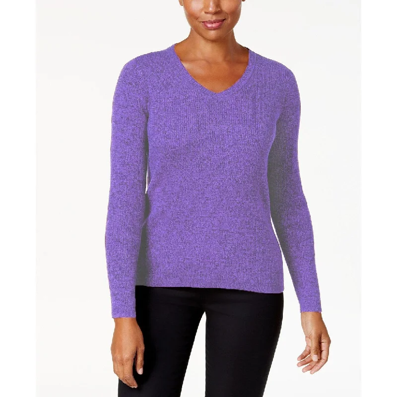 Karen Scott Women's Petite Cotton Ribbed Marled Sweater Purple Size Petite Medium