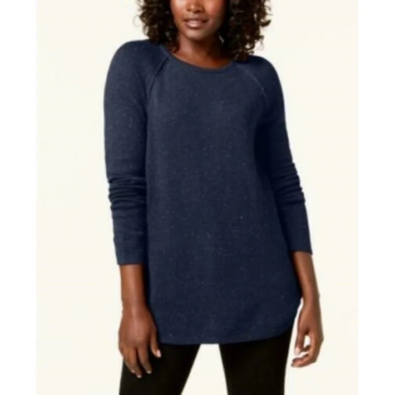 Karen Scott Women's Petite Long-Sleeve Curved Hem Sweater Navy Size Large - Petite-Large