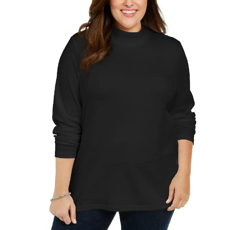 Karen Scott Women's Plus Size Cotton Mock Neck Sweater Black Size 1X