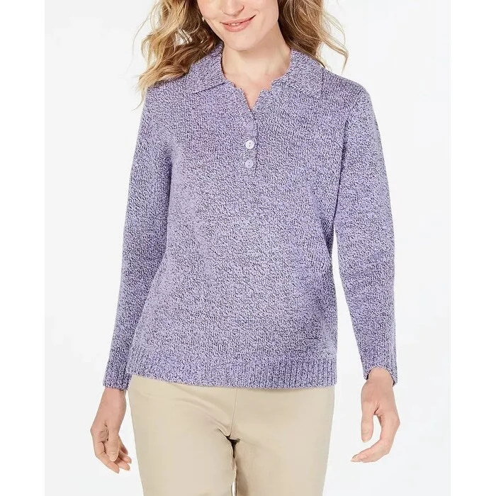 Karen Scott Women's Point Collar Sweater Blue Size Petite Medium - Petite Medium