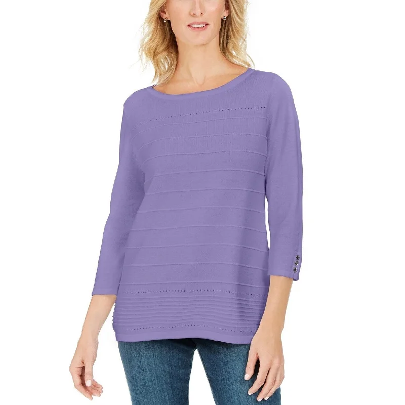 Karen Scott Women's Ribbed 3/4 Sleeve Sweater Purple Size Medium