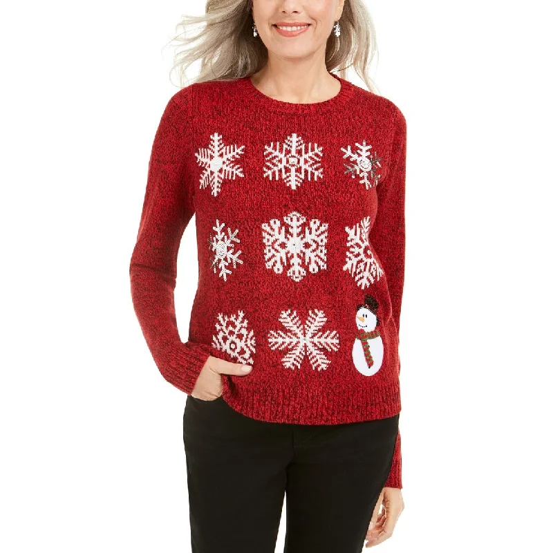 Karen Scott Women's Sequined Snowflake Sweater Red Size Medium