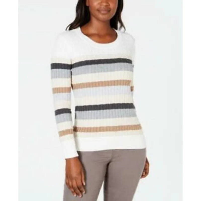 Karen Scott Women's Striped Cotton Cable-Knit Sweater Brown Size P - Petite