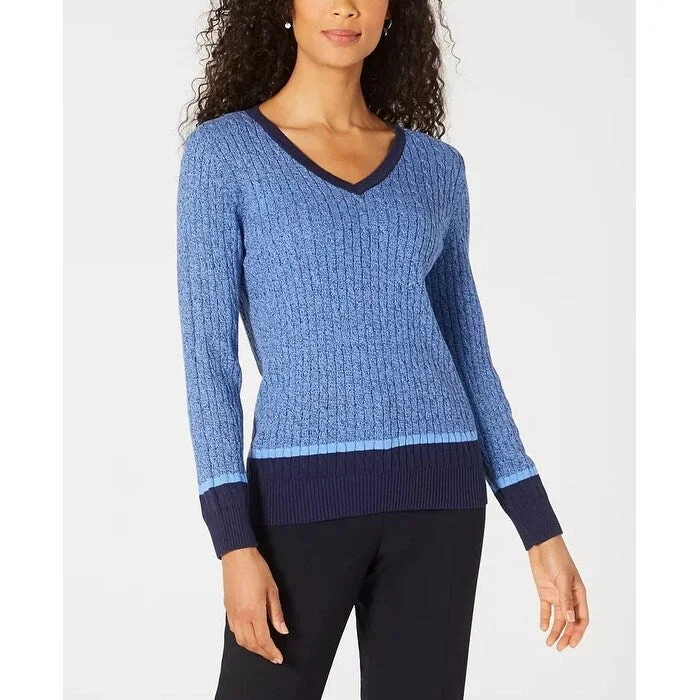 Karen Scott Women's Teresa Cotton Colorblocked Sweater Bright Blue Size Extra Small - X-Small