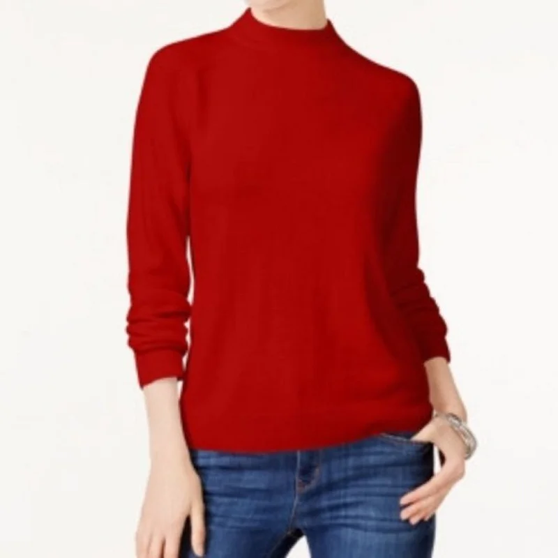 Karen Scott Women's Zip-Back Mock-Neck Sweater Red Size Large