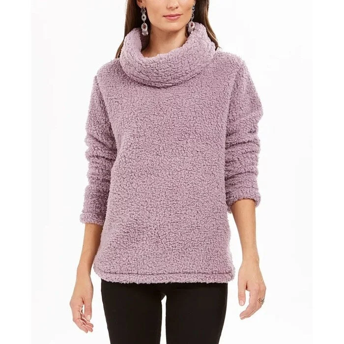 Style & Co Women's Sherpa Cowl-Neck Sweater Med Purple Size Large