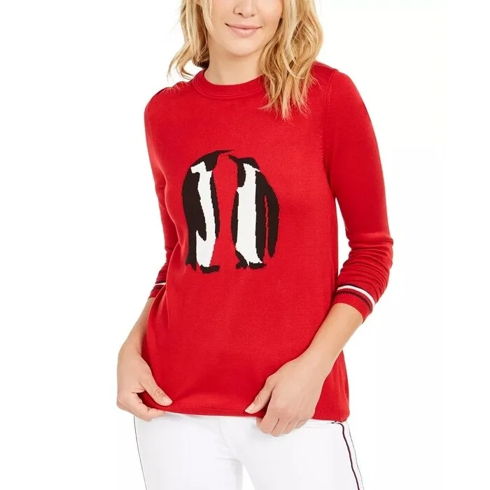 Tommy Hilfiger Women's Penguin Sweater Medium Red Size XX-Large