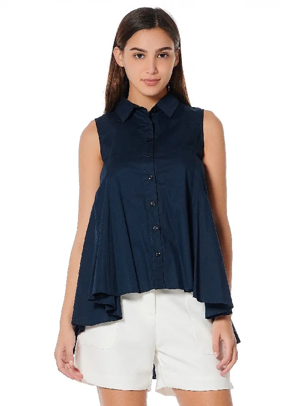 Cotton Button Down Flare Shirt