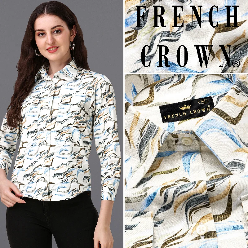 Platinum Cream With Multicolour Printed Super Soft Premium Cotton Women’s Shirt