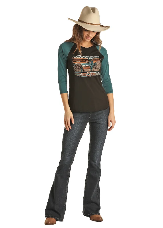 Rock & Roll Cowgirl Cactus Baseball T-Shirt