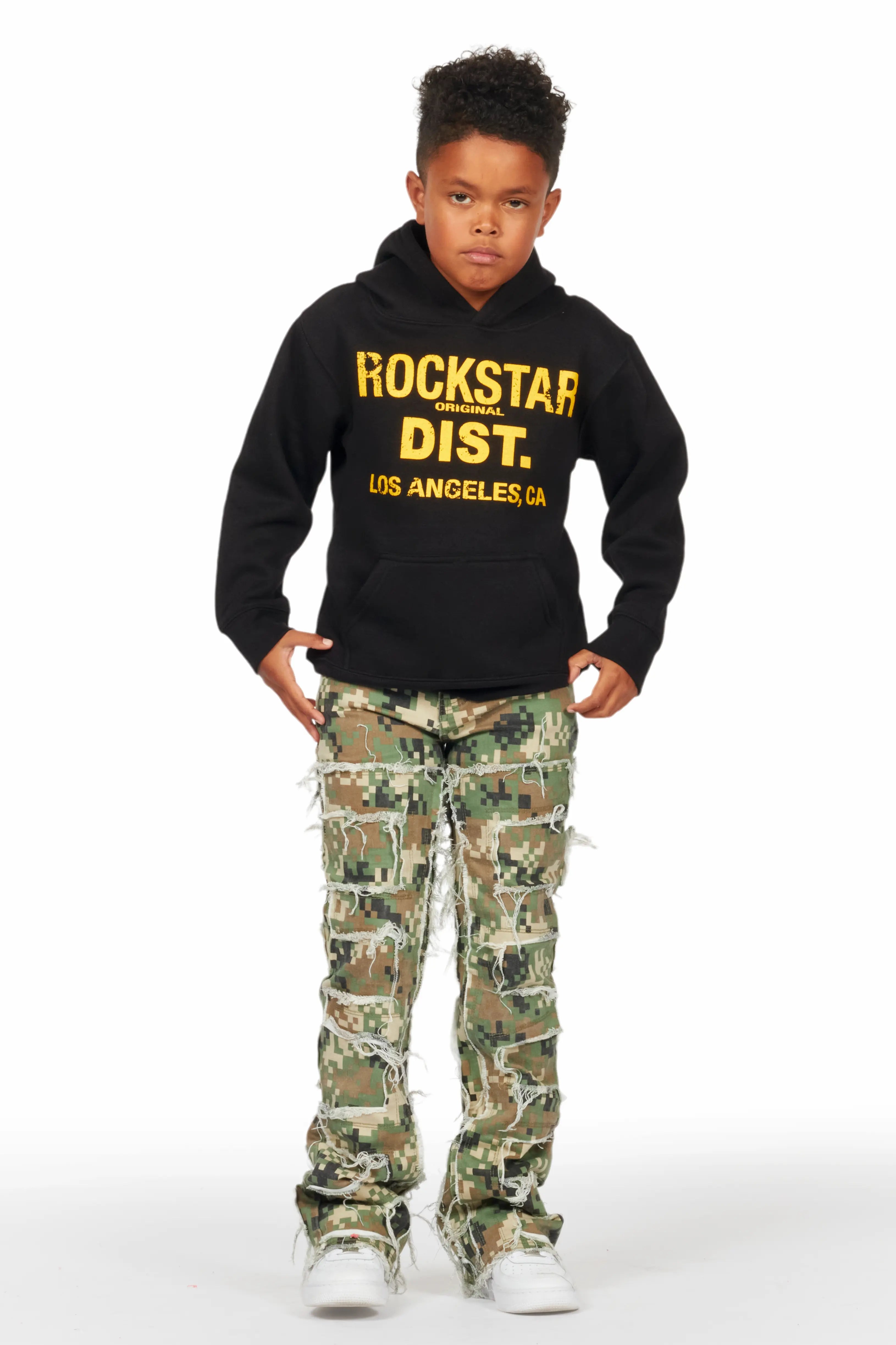 Boys Koen Black Hoodie/Stacked Flare Jean Set