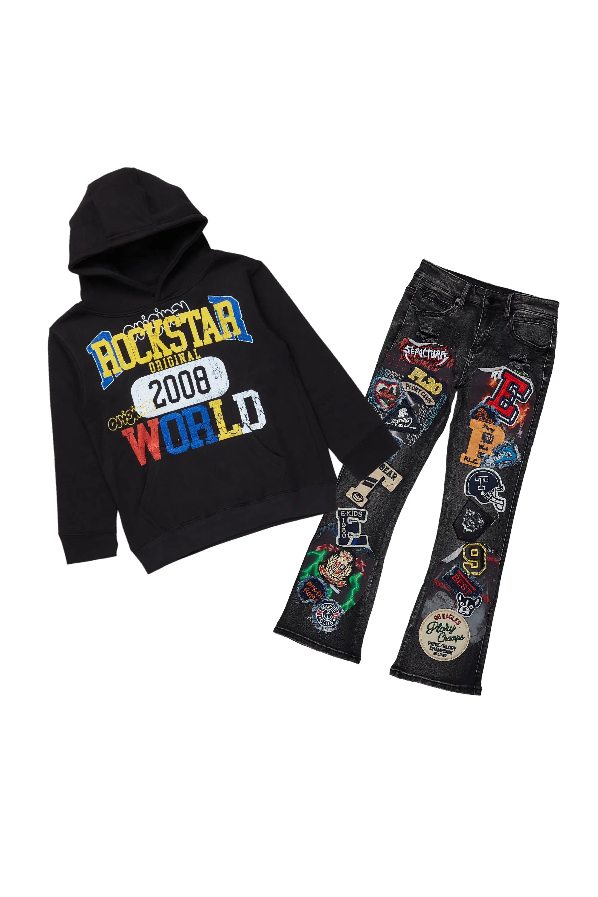 Boys Daria Black Hoodie/Stacked Flare Jean Set