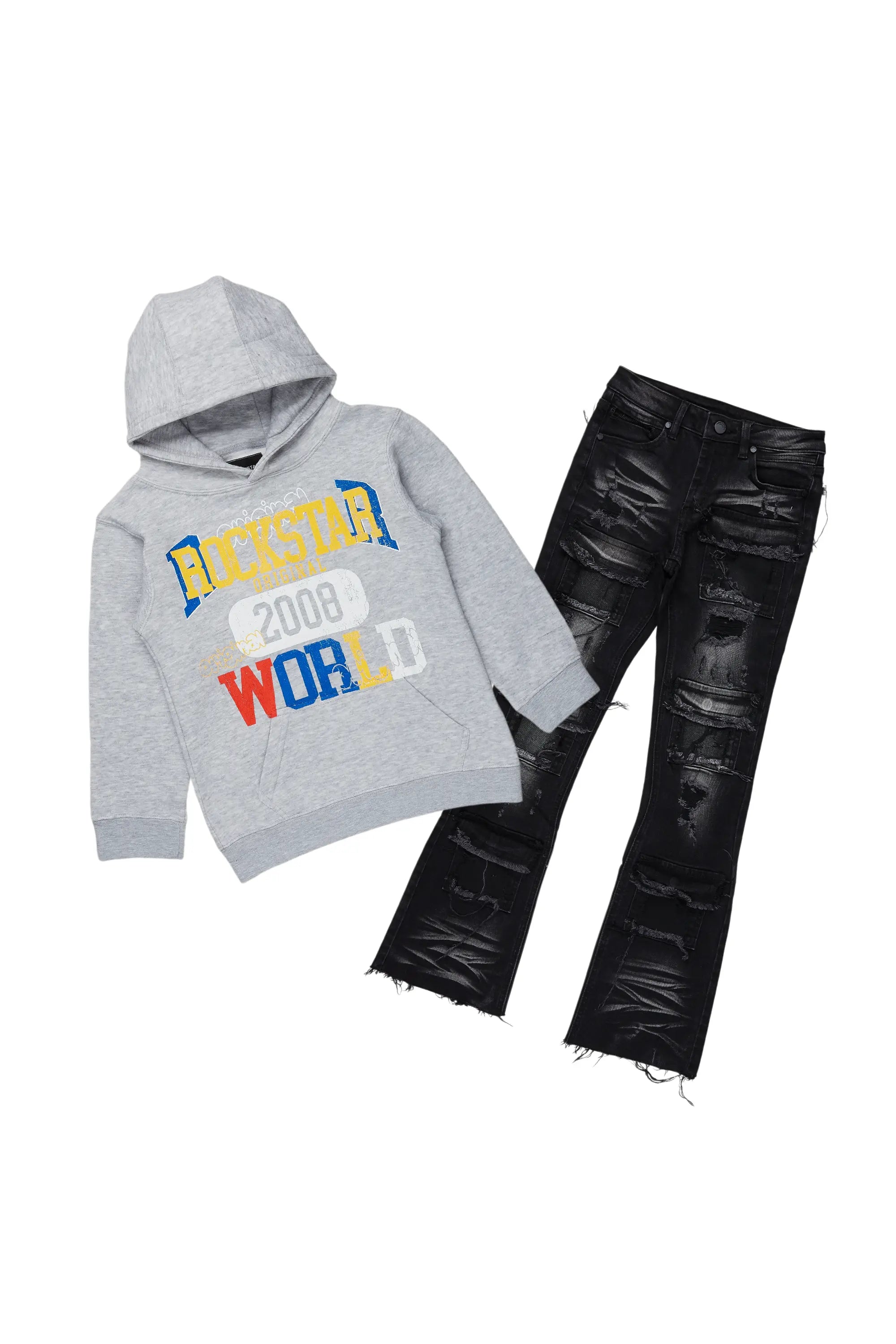 Boys Daria Grey Hoodie/Stack Flare Jean Set