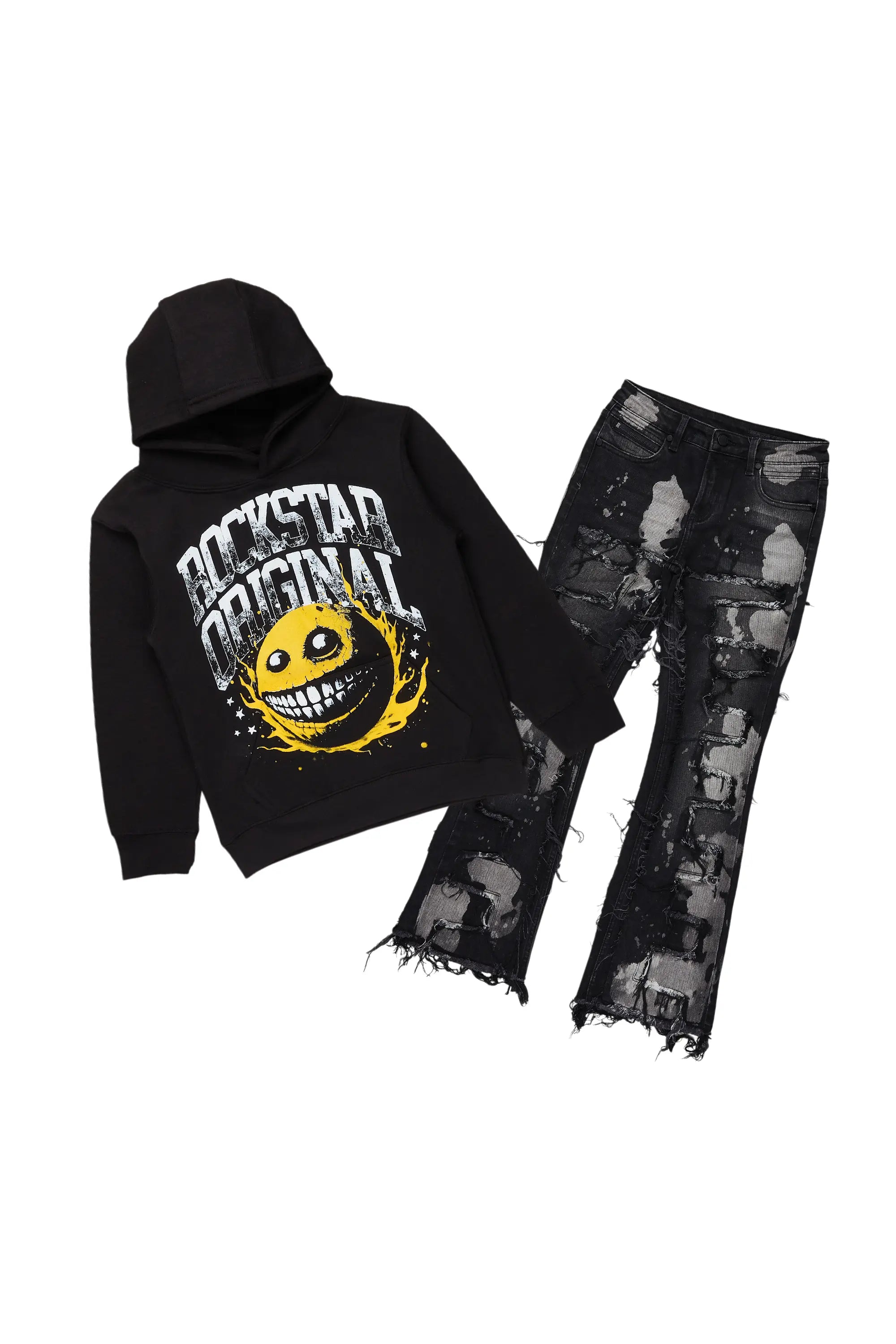 Boys Prudie Black Hoodie/Stacked Flare Jean Set