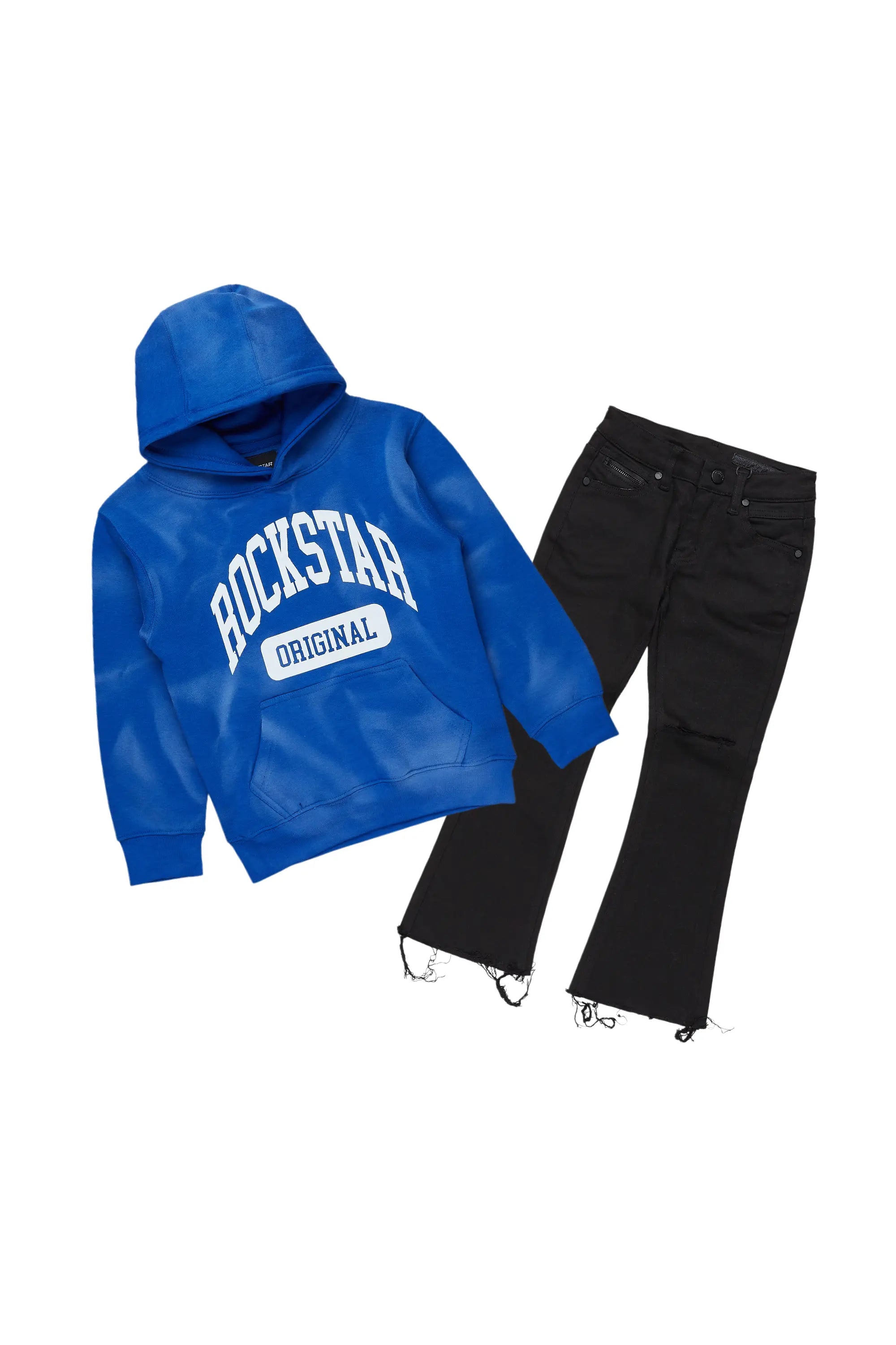 Boys Member Royal/Black Hoodie/Stacked Flare Jean Set