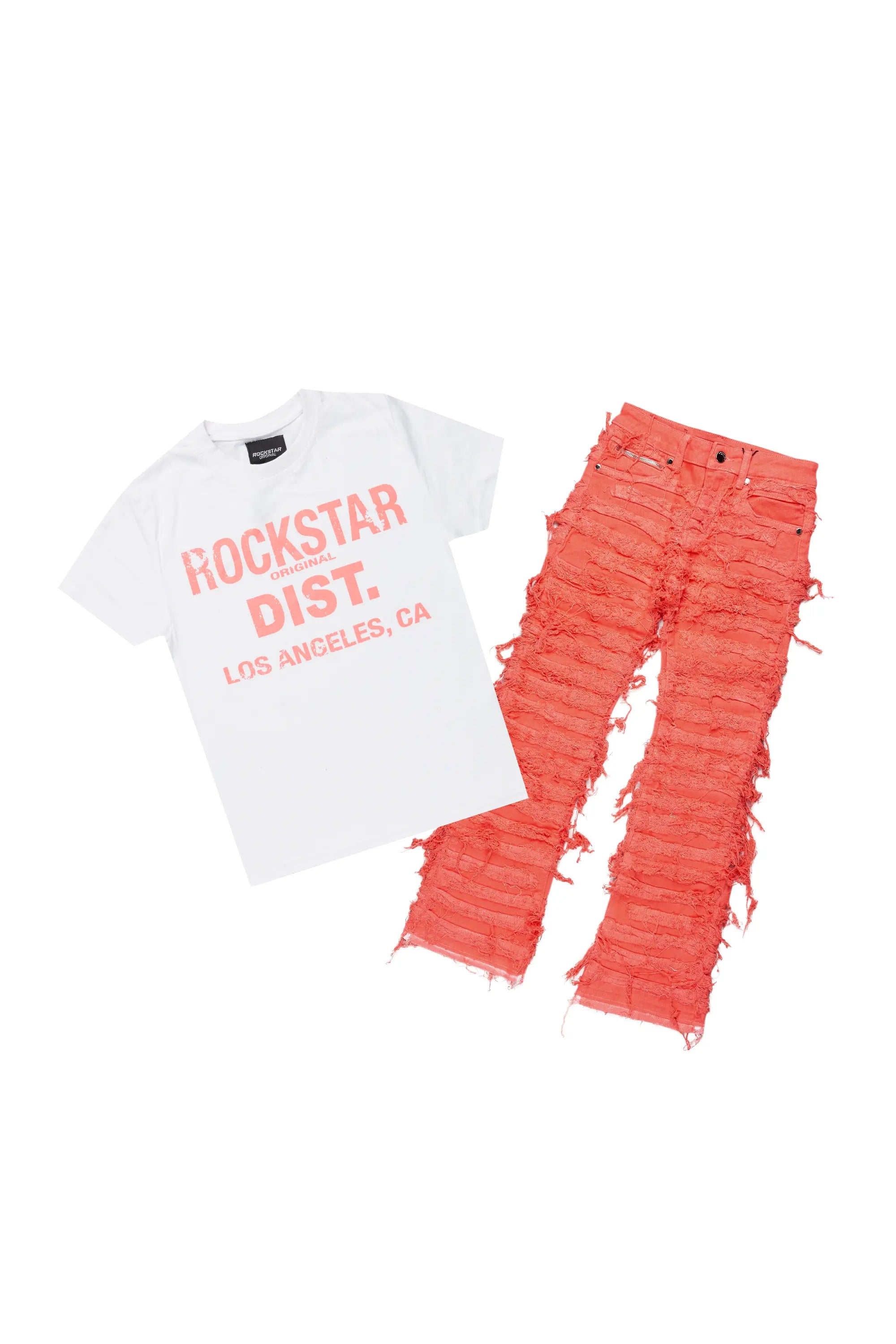 Boys Koen Coral T-Shirt/Stacked Flare Jean Set