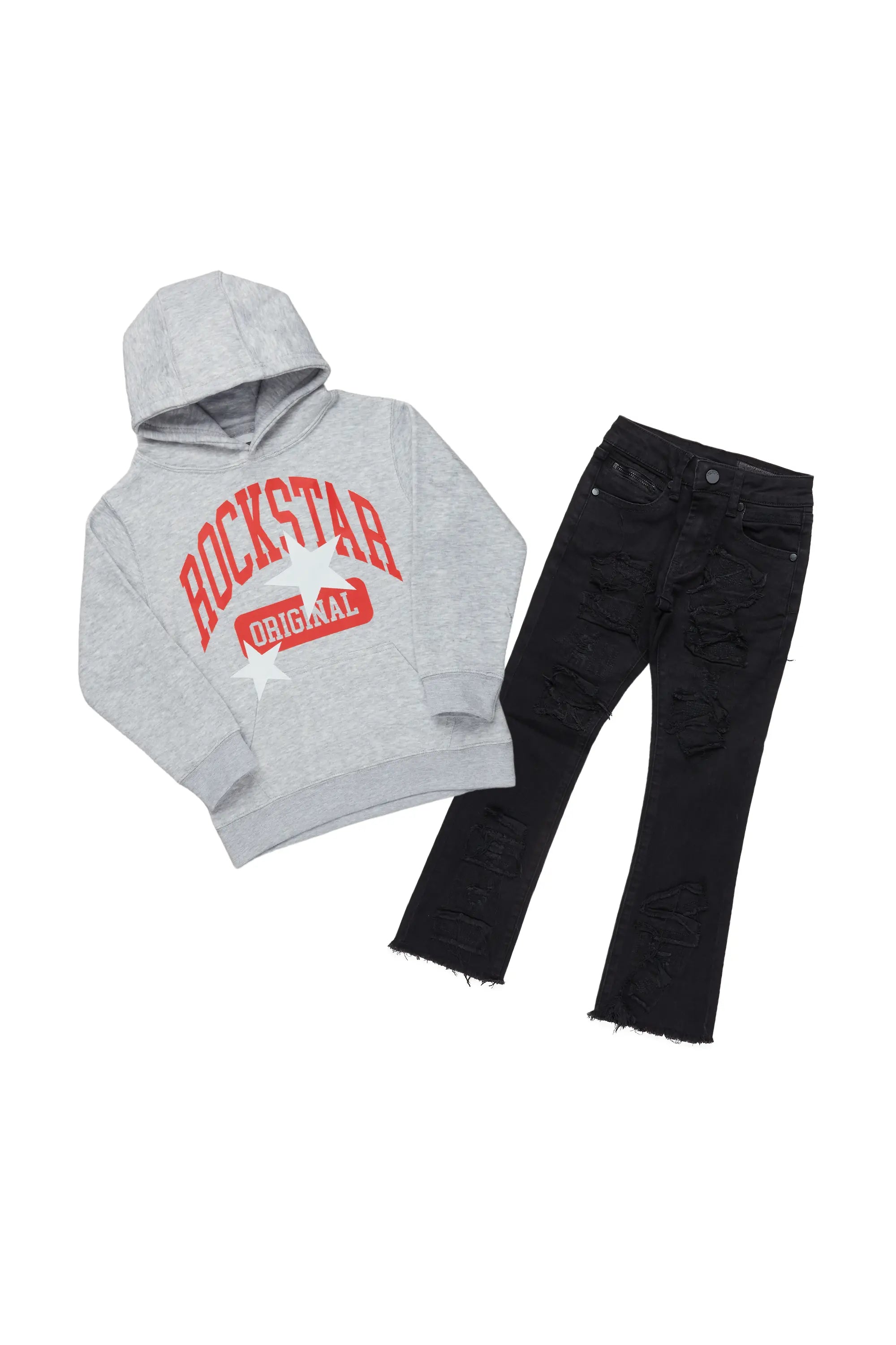 Boys Miro Black/Grey Hoodie/Stacked Flare Jean Set