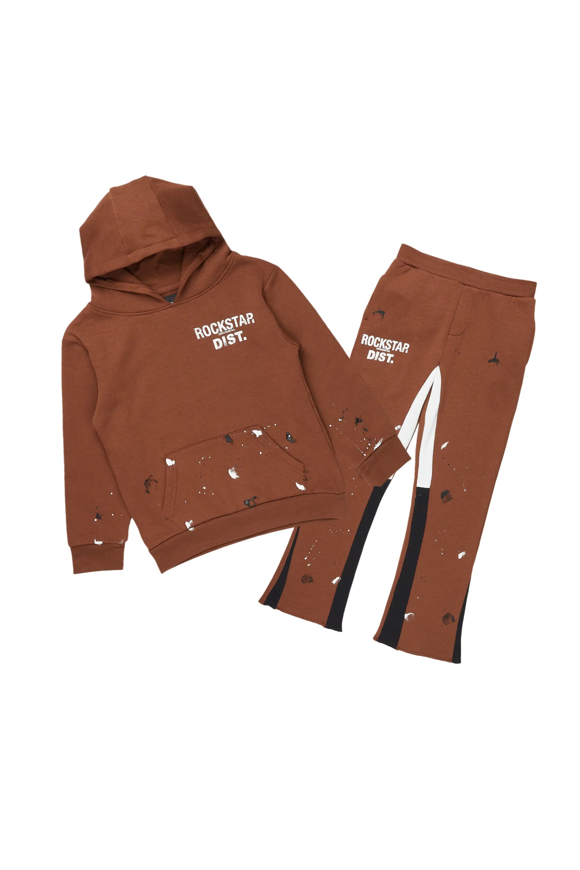 Boys Jaco Brown Hoodie Stacked Flare Track Set