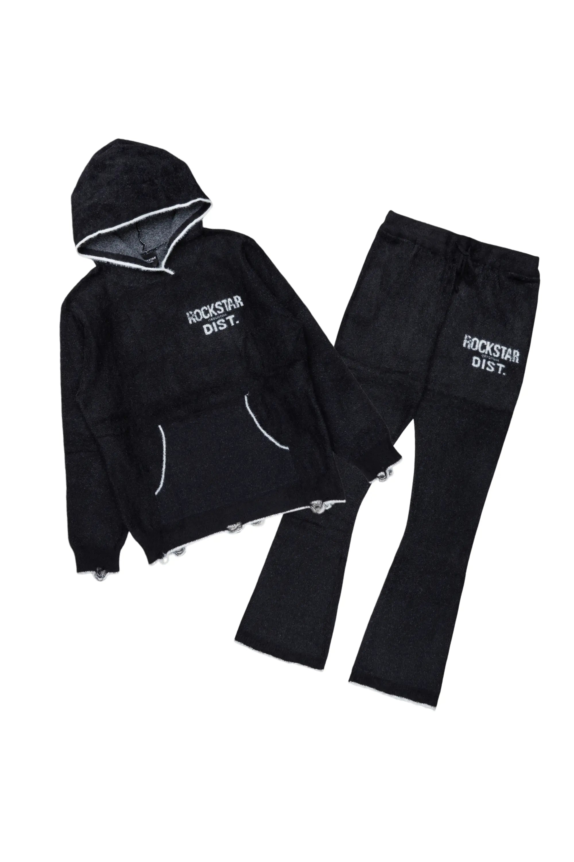 Boys Lake Black Stacked Flare Knit Track Set