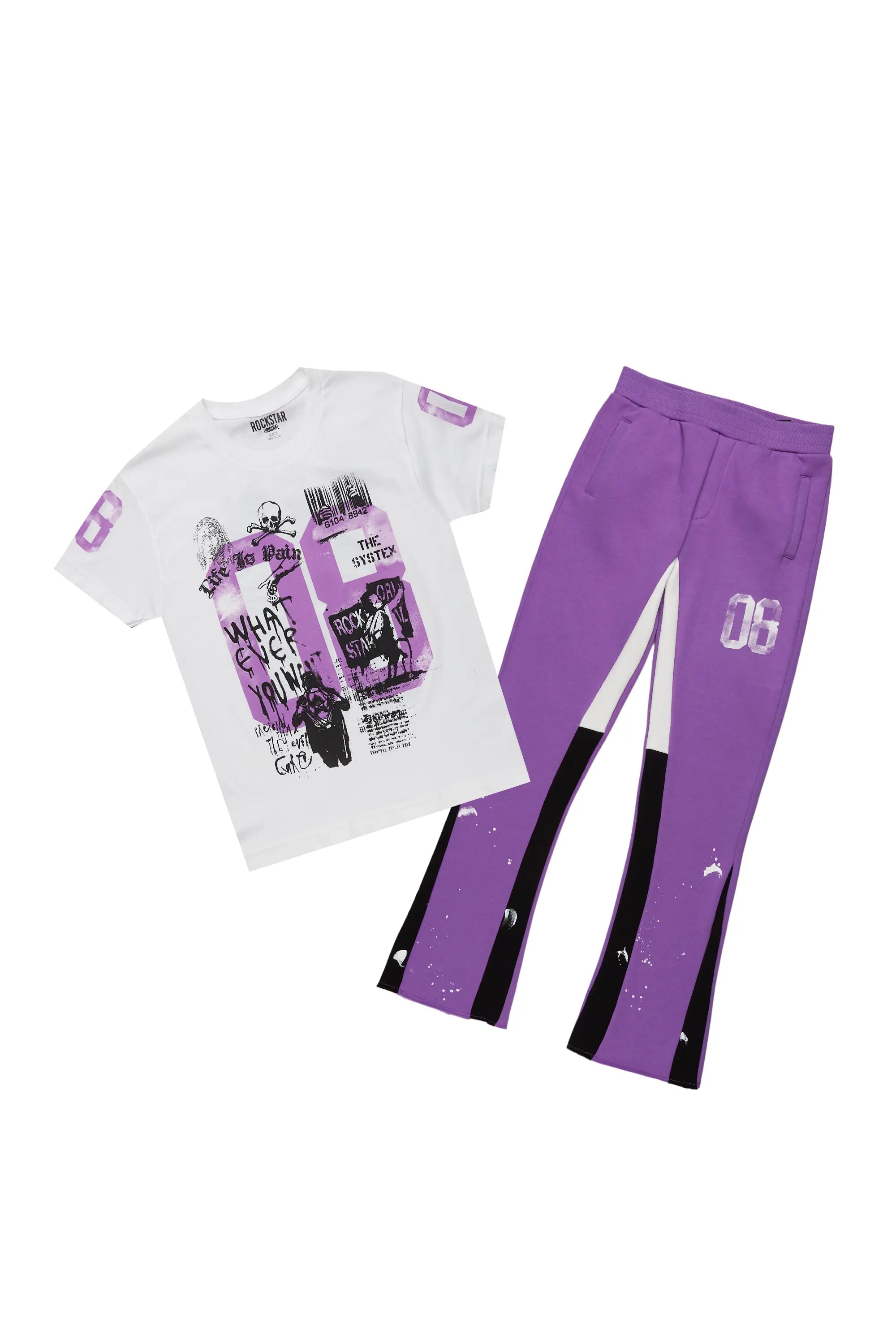 Boys Nova Purple/White T-Shirt Stacked Set