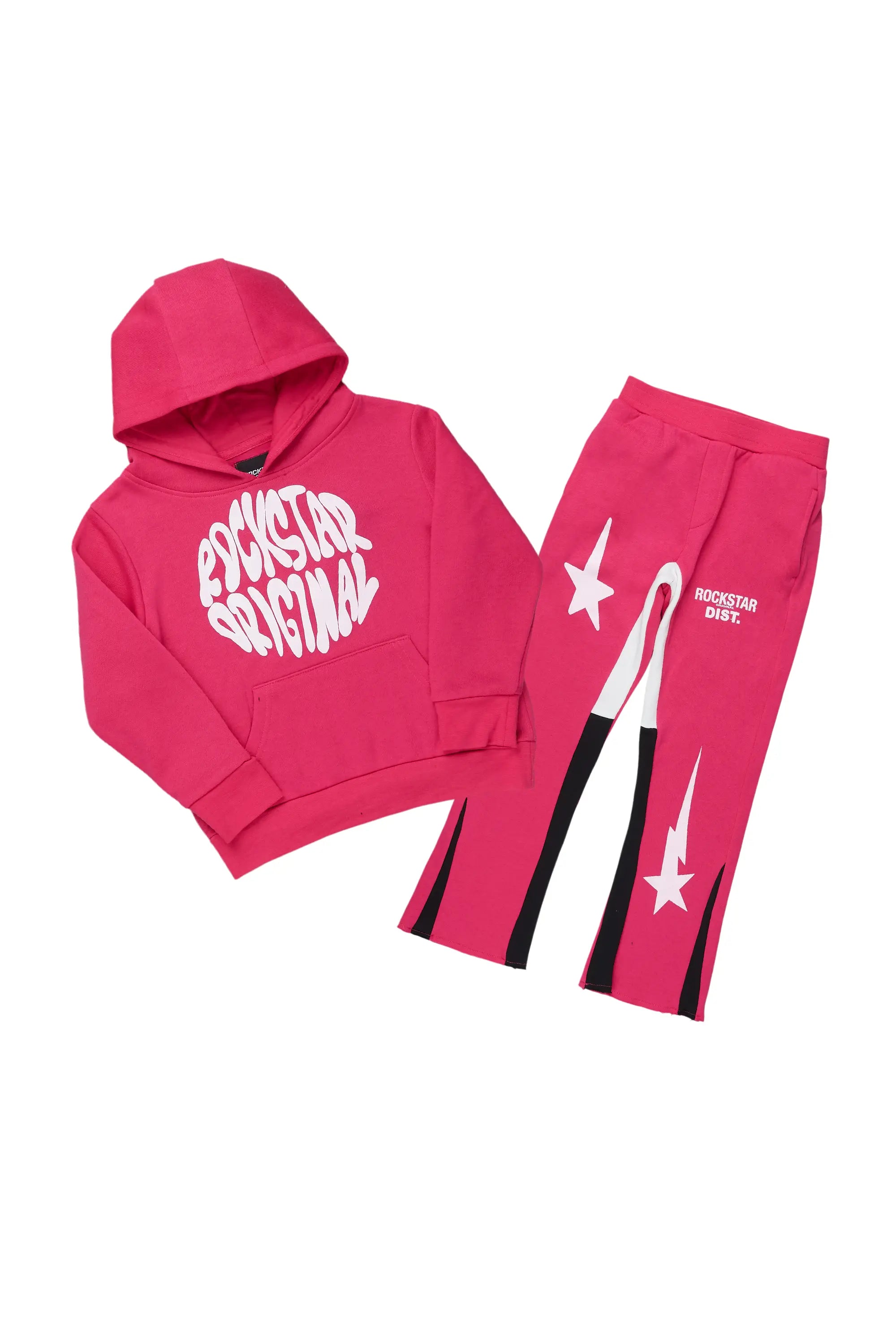 Girls Aria Fuchsia Hoodie Stacked Flare Track Set