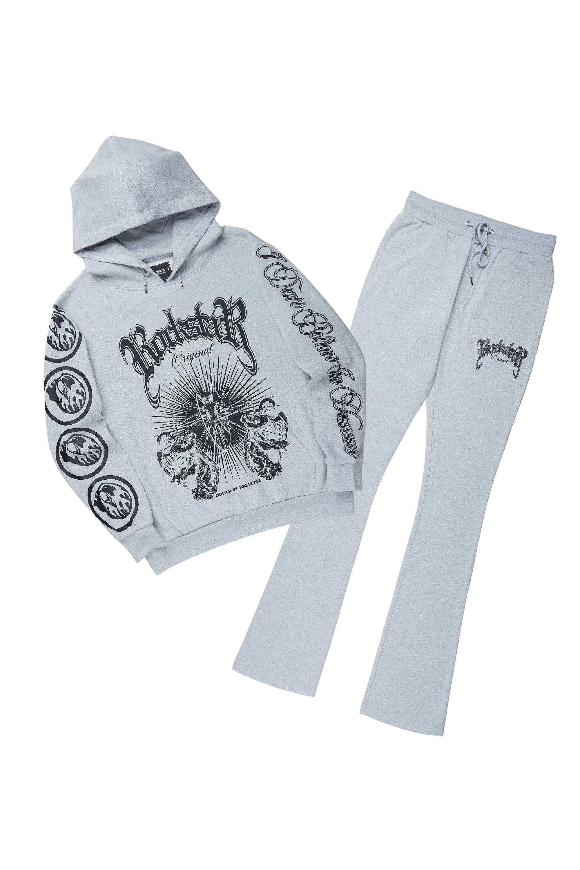 Yarden Grey Graphic Hoodie/Stacked Flare Pant Track Set