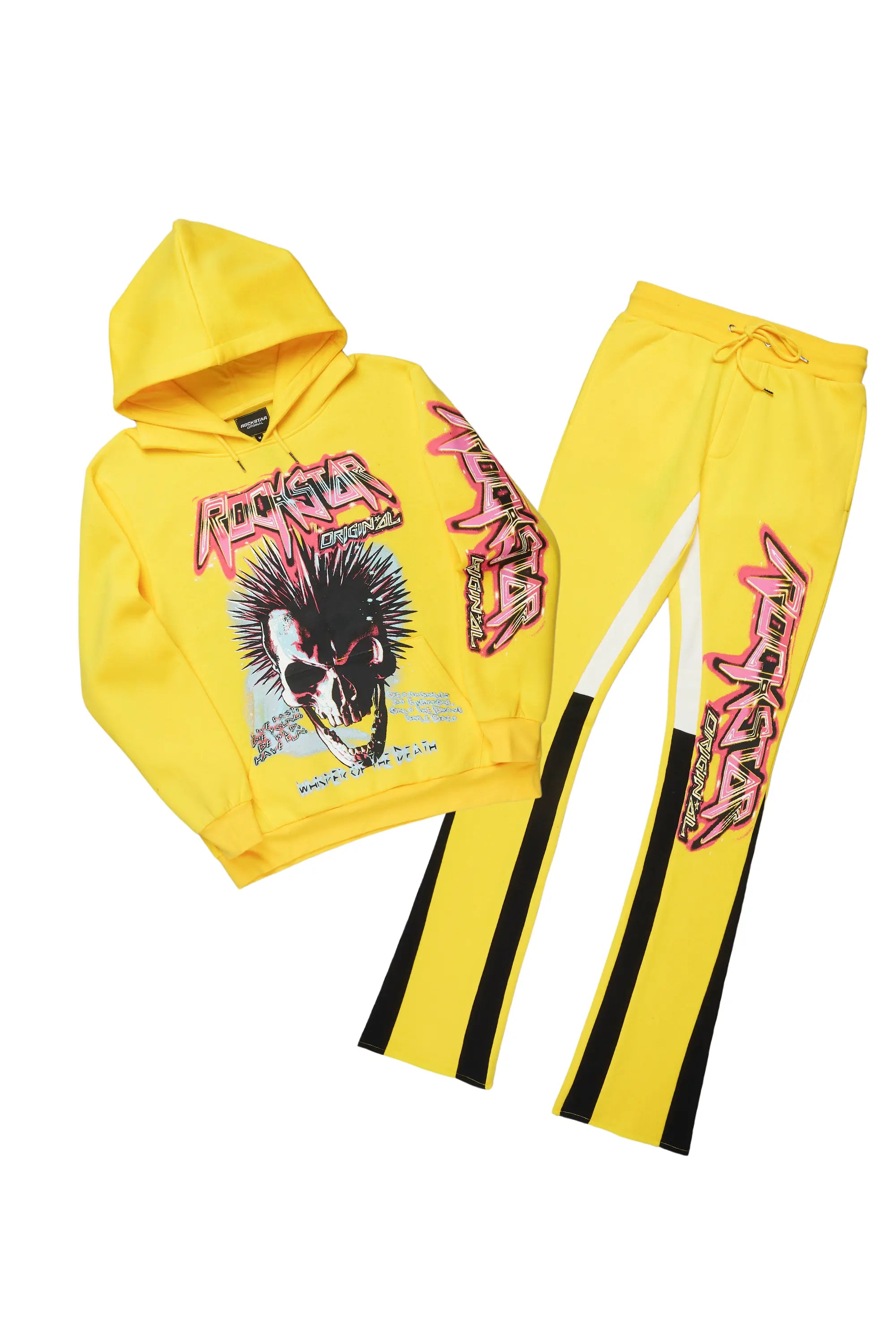 Obern Yellow Graphic Hoodie/Stacked Flare Pant Track Set