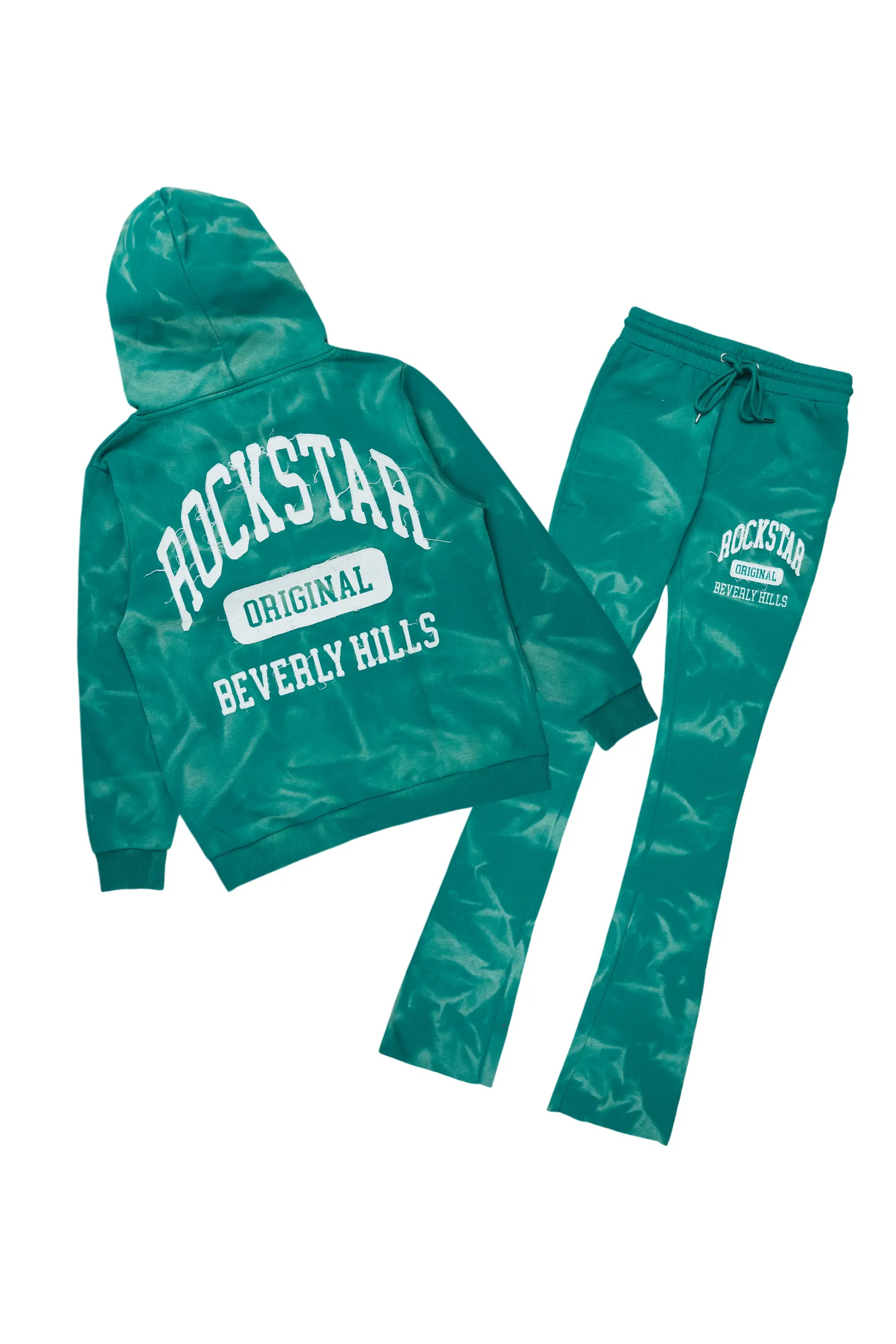 Member Green Hoodie Patchwork Stacked Flare Track Set