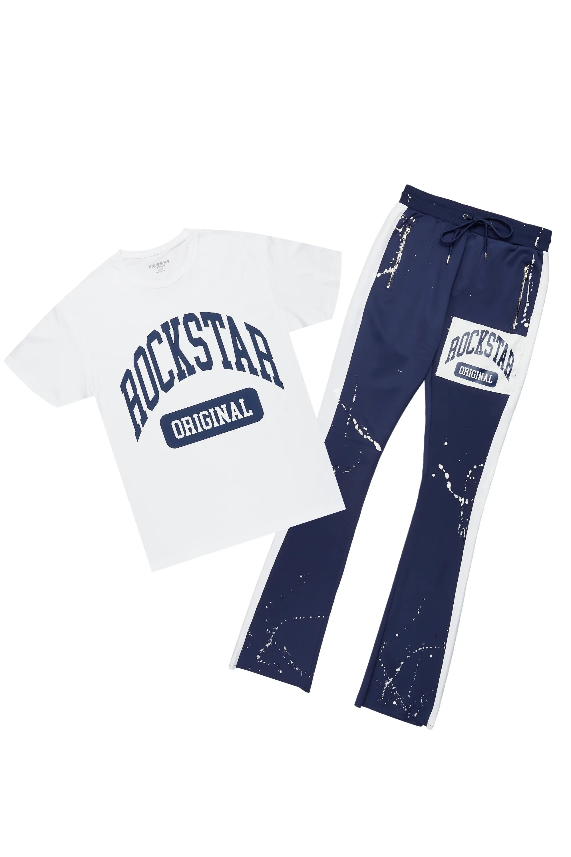 Daxx White/Navy T-Shirt/Stacked Flare Track Set