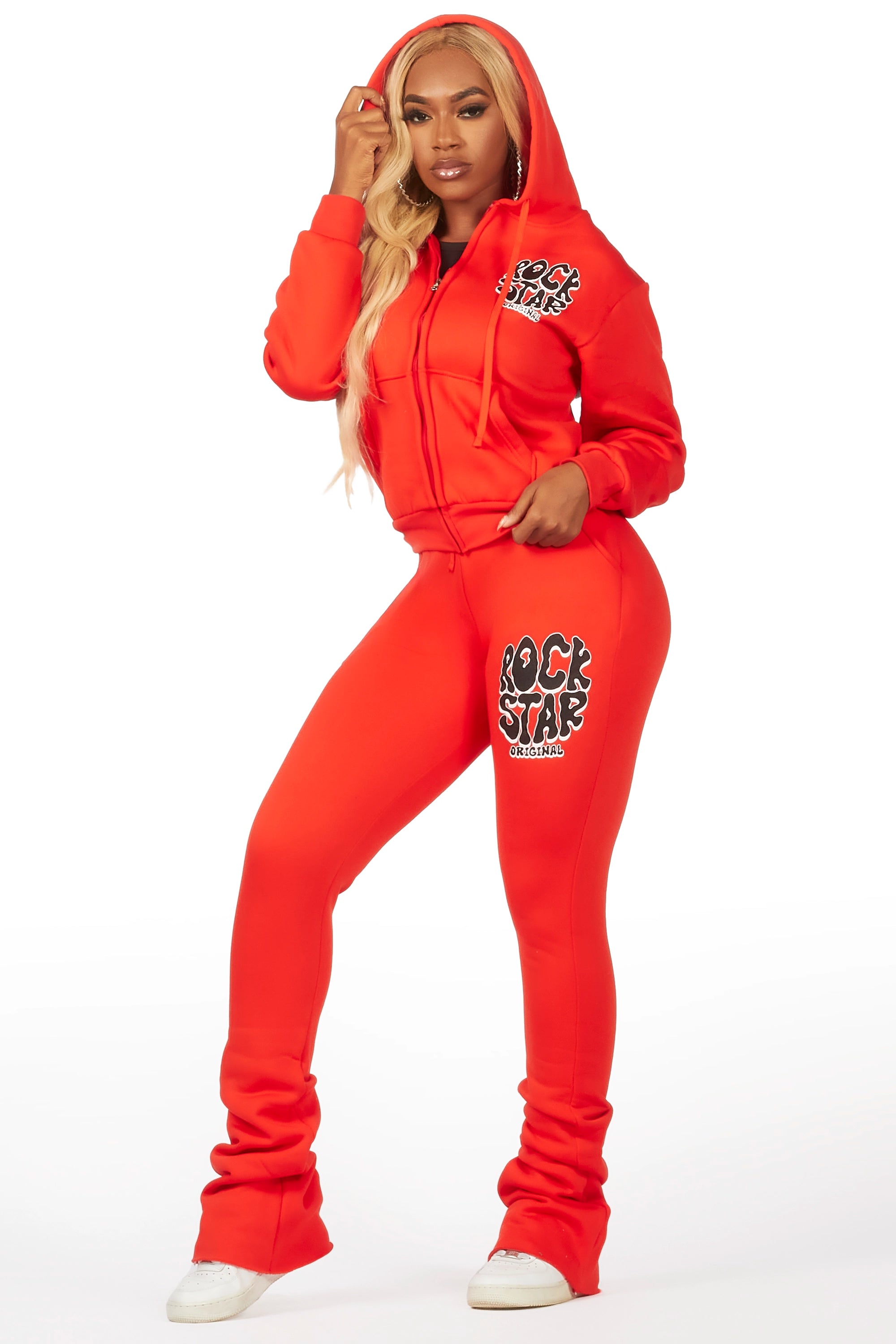 Teagan Bright Coral Zip Up Super Stacked Trackset